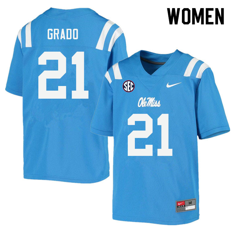 Women #21 Alex Grado Ole Miss Rebels College Football Jerseys Sale-Power Blue
